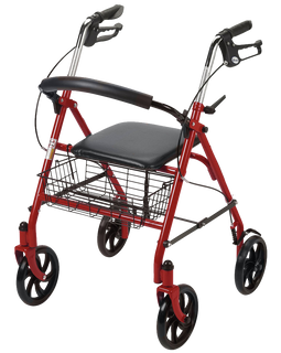 Drive Medical Four Wheel Rollator with Fold Up Removable Back Support Red