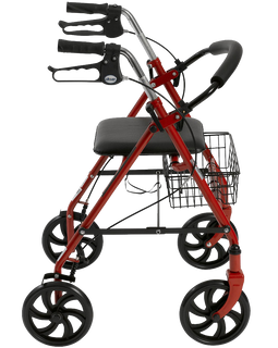 Drive Medical Four Wheel Rollator with Fold Up Removable Back Support Red